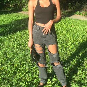 High waisted black denim jeans